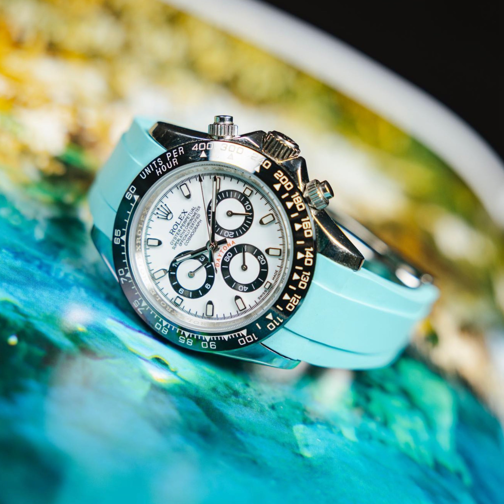 Deployant Rubber Strap - For Rolex Daytona - Turquoise