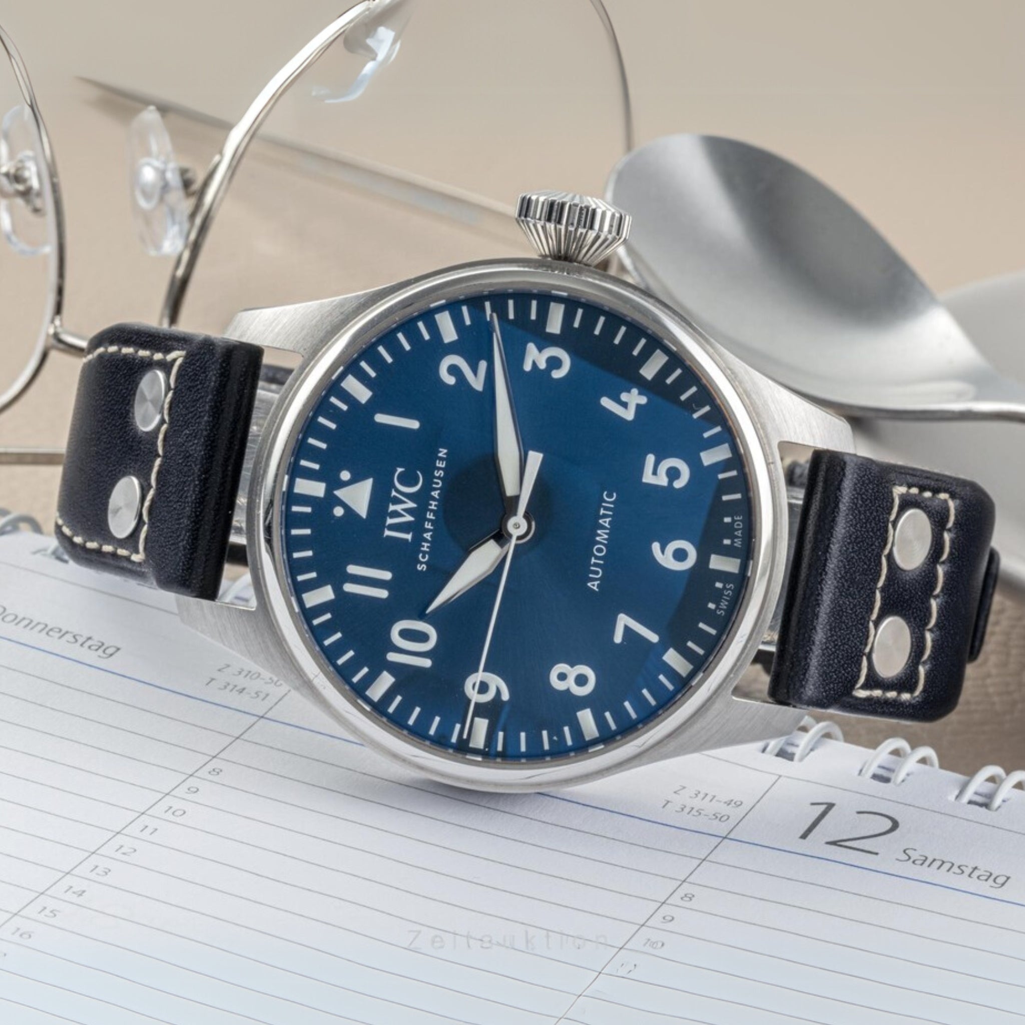 Leather Strap - For IWC Pilot - Blue - With Rivets - Helvetus