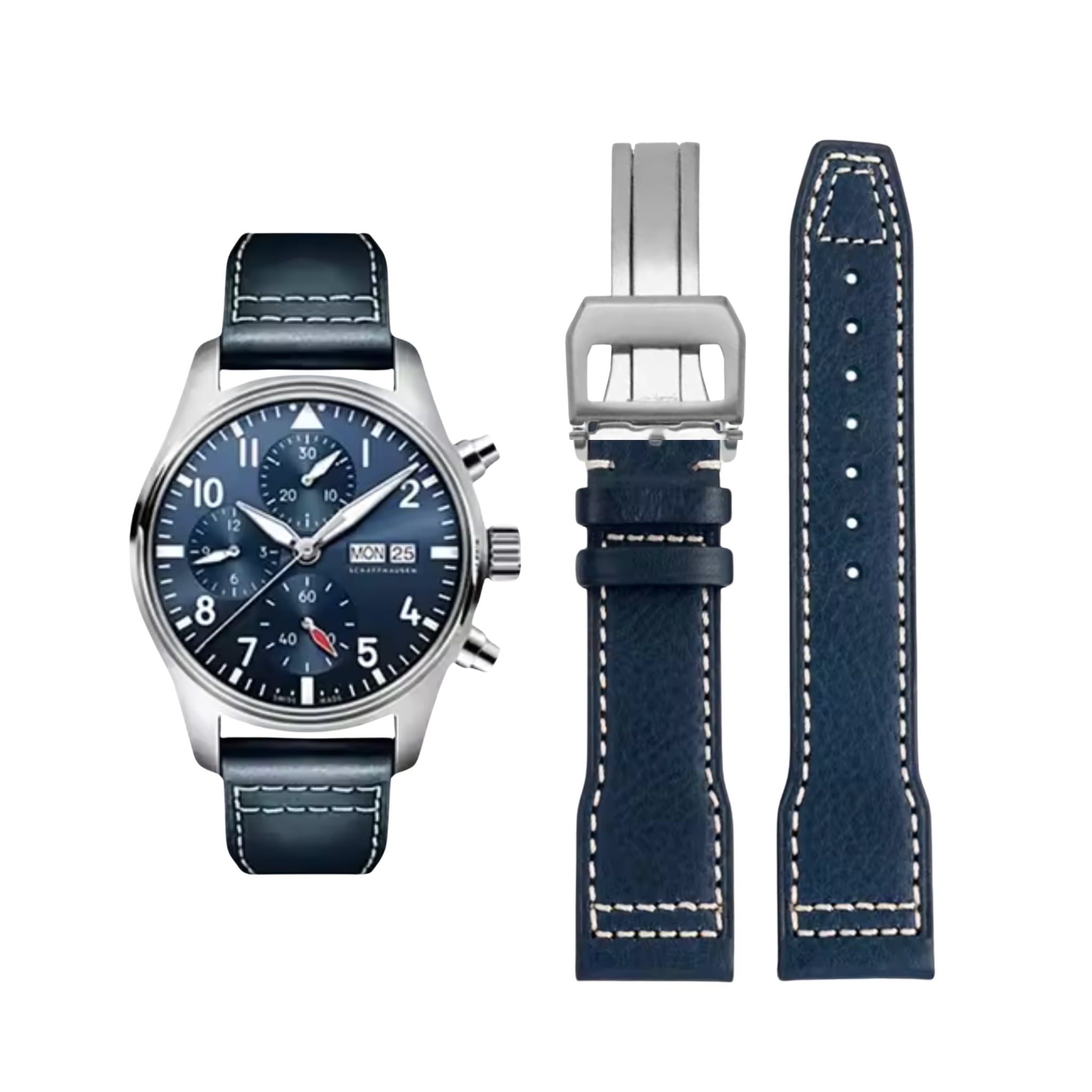 Leather Strap - For IWC Pilot - Blue - Without Rivets - Helvetus