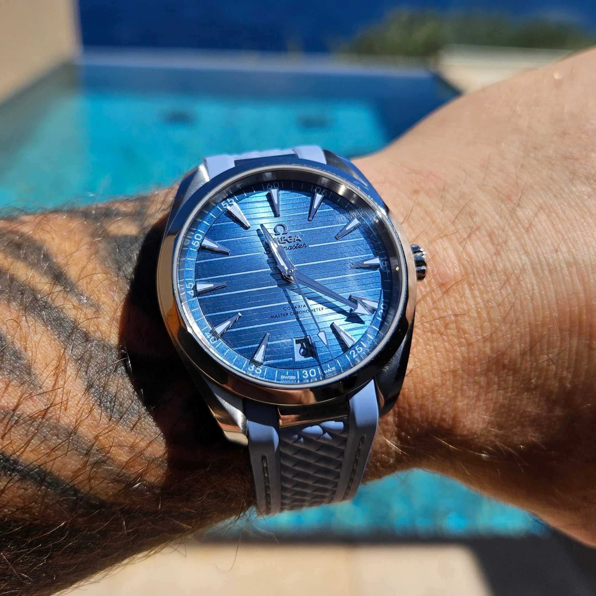 Rubber Strap - For Omega Seamaster Aqua Terra 300 / 150m - Light Blue - Helvetus